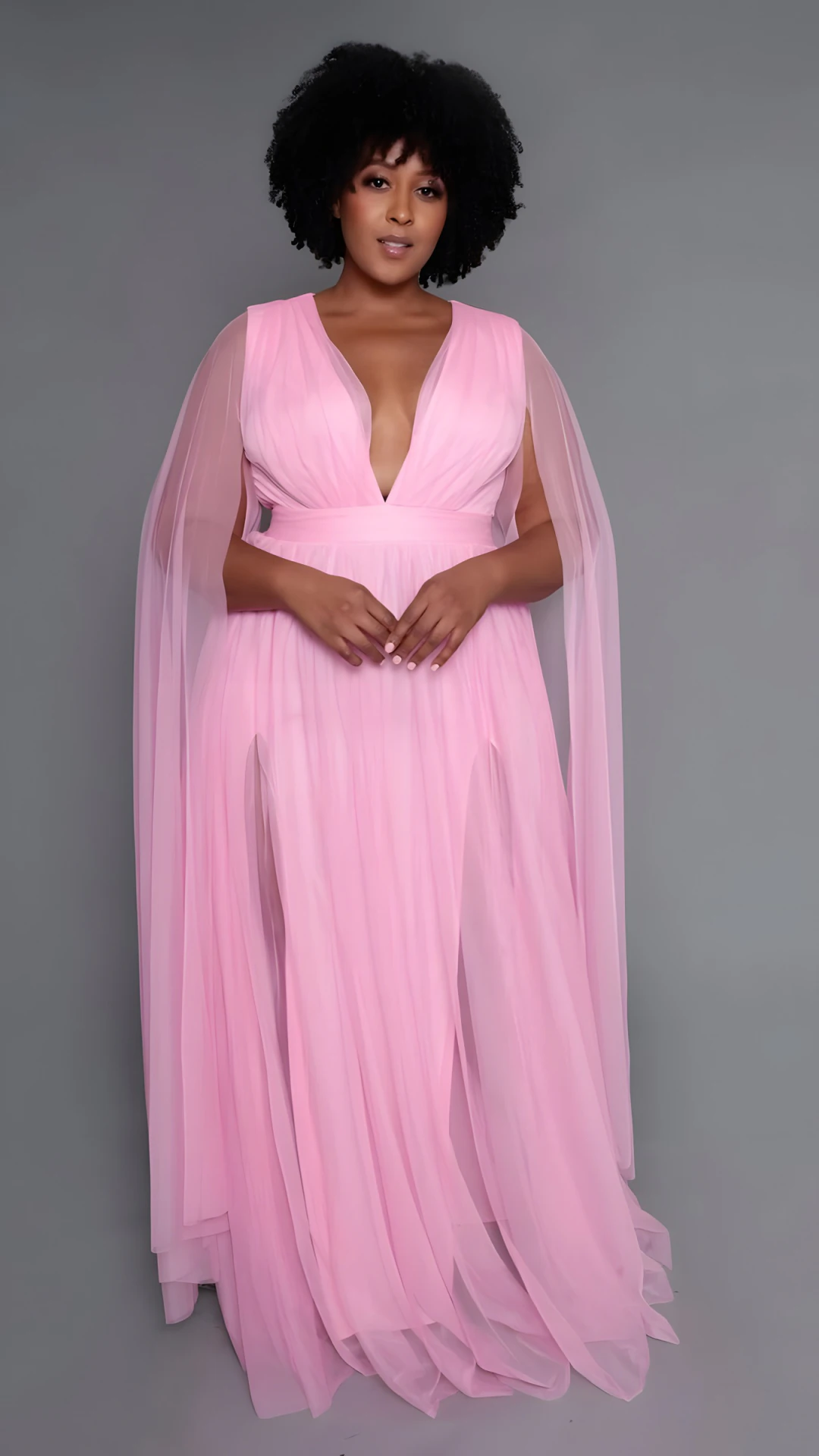 Pink Cape Tulle Gown