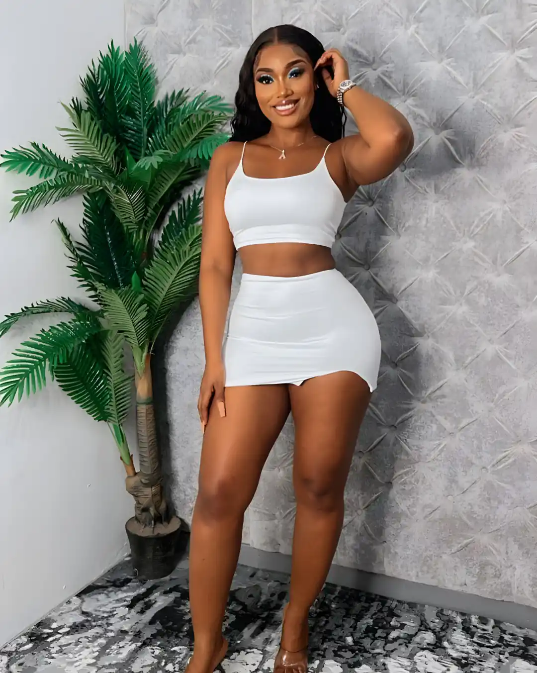 White Crop Skirt Set